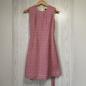 J.Crew Size 6P Red Black Chevron Tweed Sleeveless Belted Midi Dress EUC